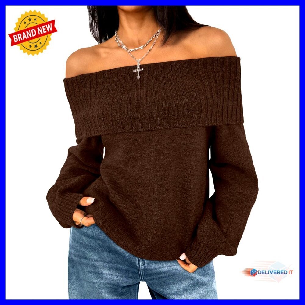 Oversized Off Shoulder Chunky Knit Pullover Sweater Loose Fit Cozy Casual